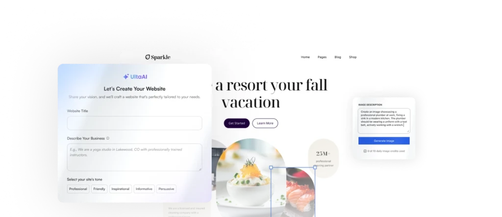 UltaHost's AI-powered WordPress website builder interface