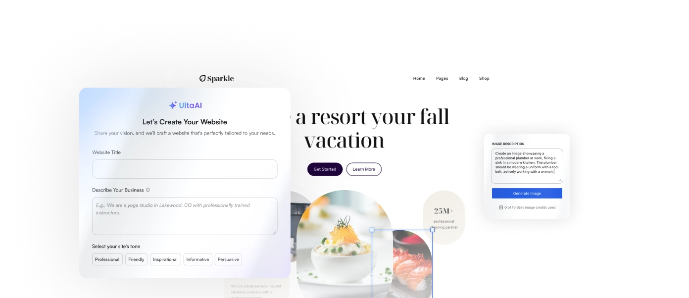 UltaHost's AI-powered WordPress website builder interface