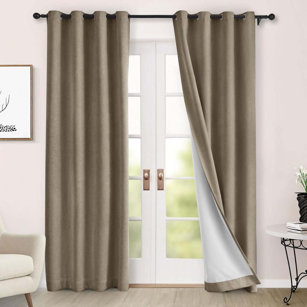 Macochico 100% Blackout Chenille Curtains hanging in a living room