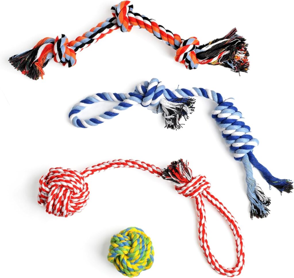 TwoEar Dog Rope Toy 4 Pack, all four cotton rope toys laid out