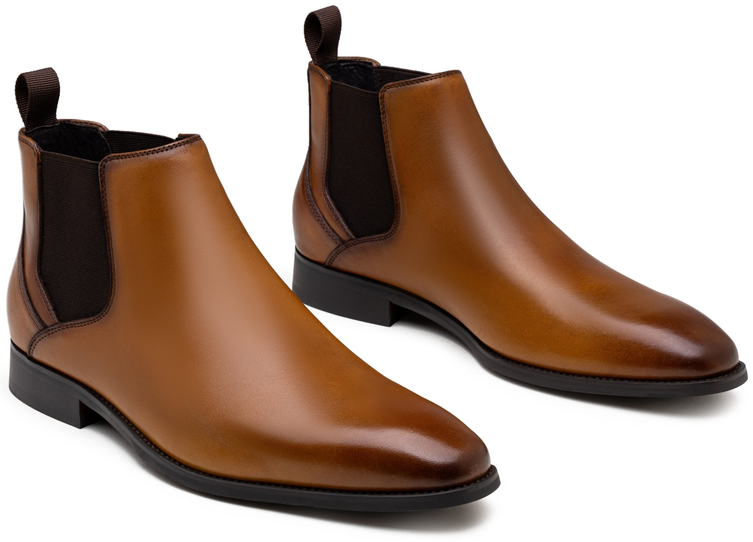 Close-up of the JOUSEN Chelsea boot leather upper and elastic gore panel